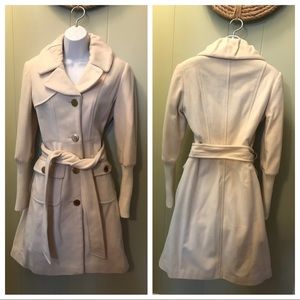 Marciano Belted Pea Coat Cashmere Wool Ivory